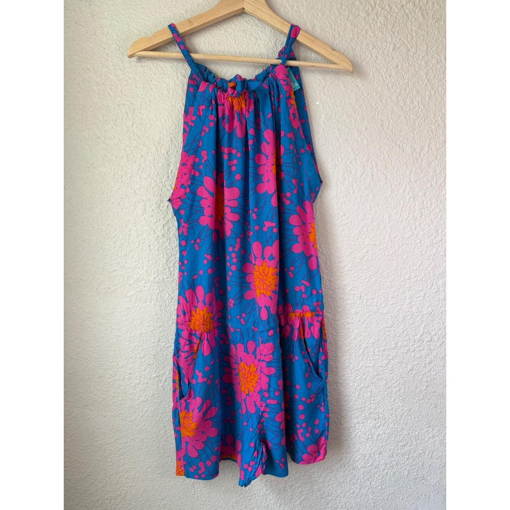 Escapada Floral Halter Romper Tropical Resort Print Blue Pink Small - Picture 2 of 5